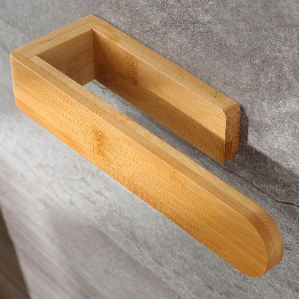 Durable Adhesive Bamboo Wooden Towel Rack Waterproof Toilet Storage Bathroom Organizer Wall-Mounted No Drill Shelf Bathroom