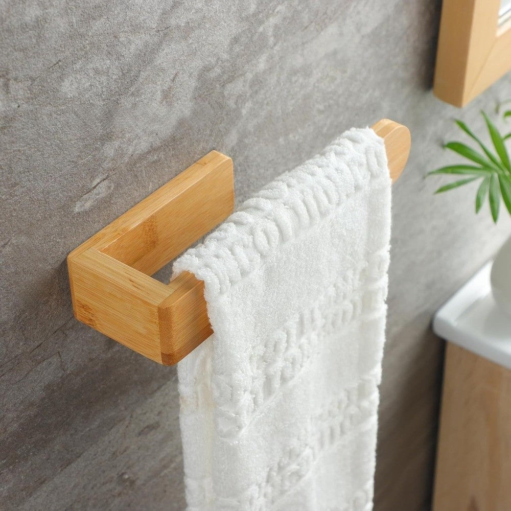 Durable Adhesive Bamboo Wooden Towel Rack Waterproof Toilet Storage Bathroom Organizer Wall-Mounted No Drill Shelf Bathroom