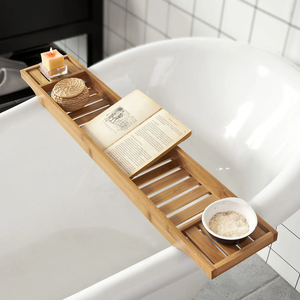 SoBuy FRG212-N 80cm Long-Beautiful Bathtub shelf Bamboo Bathtub Board Bathtub Rays Tub Bridge