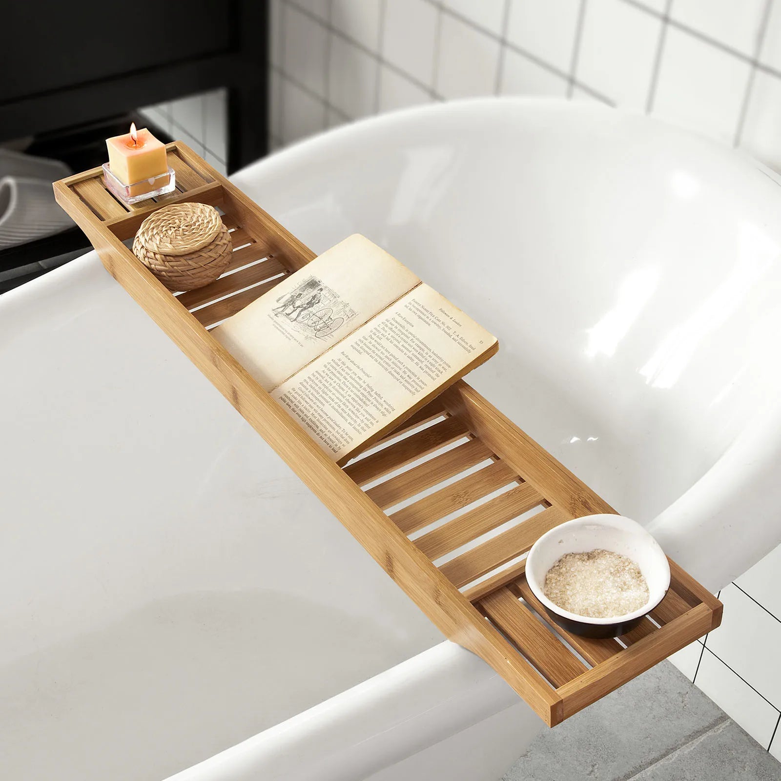 SoBuy FRG212-N 80cm Long-Beautiful Bathtub shelf Bamboo Bathtub Board Bathtub Rays Tub Bridge