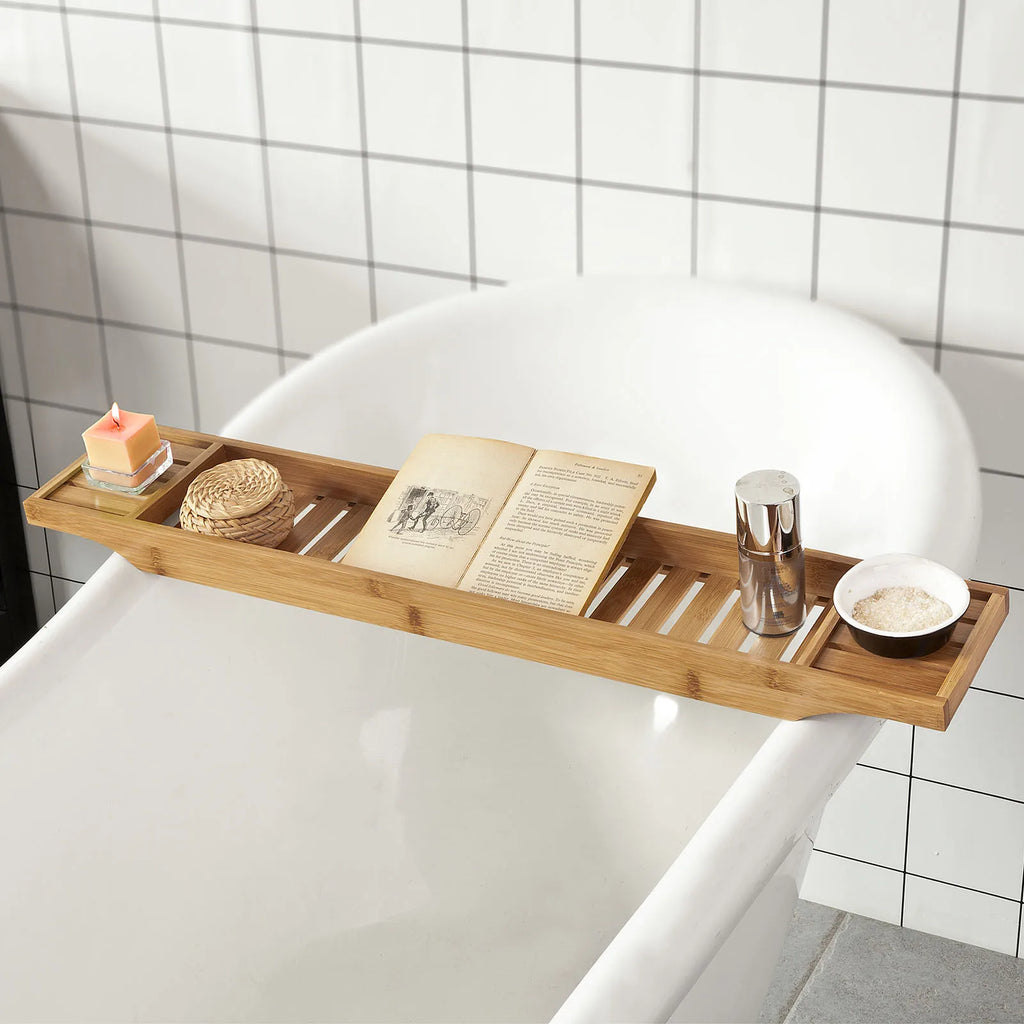 SoBuy FRG212-N 80cm Long-Beautiful Bathtub shelf Bamboo Bathtub Board Bathtub Rays Tub Bridge