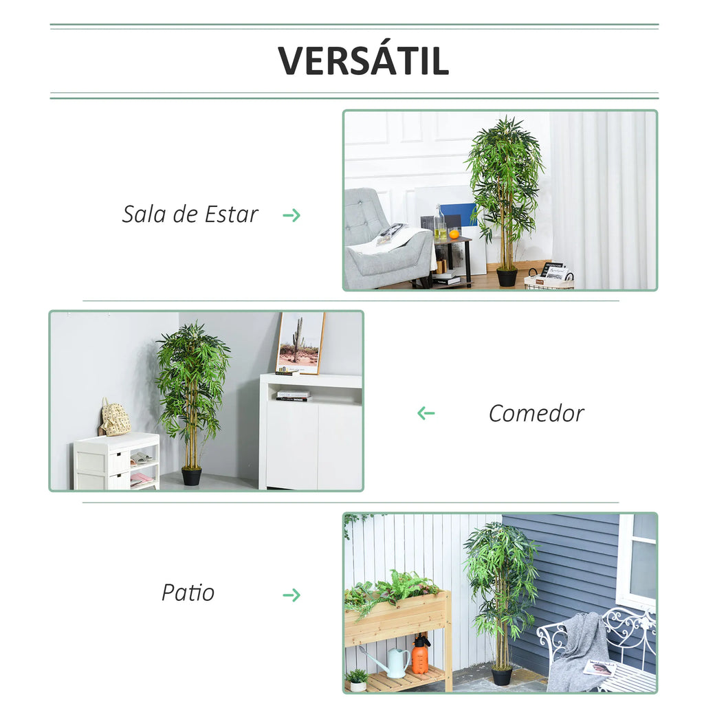 Outsunny Artificial bamboo with flower pot plant leaves realistic decorative