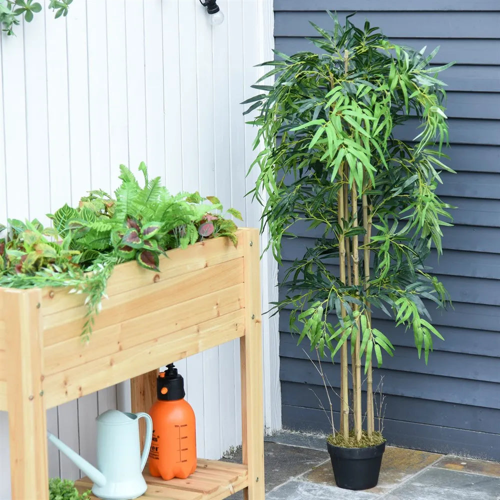 Outsunny Artificial bamboo with flower pot plant leaves realistic decorative