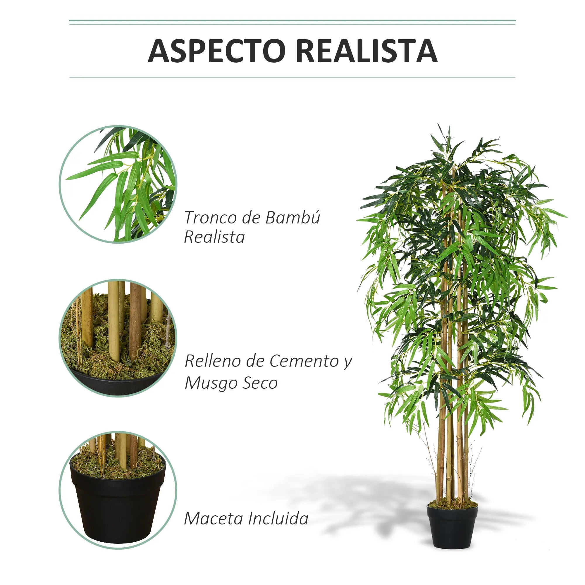 Outsunny Artificial bamboo with flower pot plant leaves realistic decorative