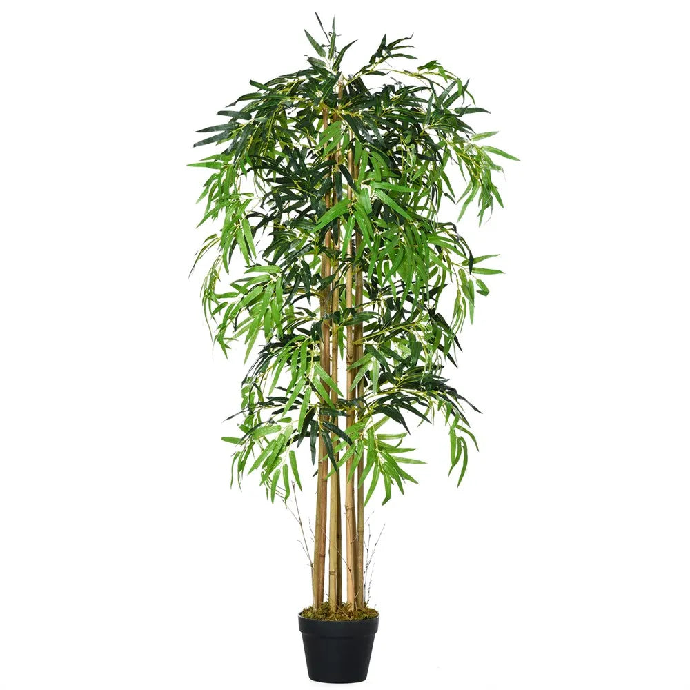 Outsunny Artificial bamboo with flower pot plant leaves realistic decorative