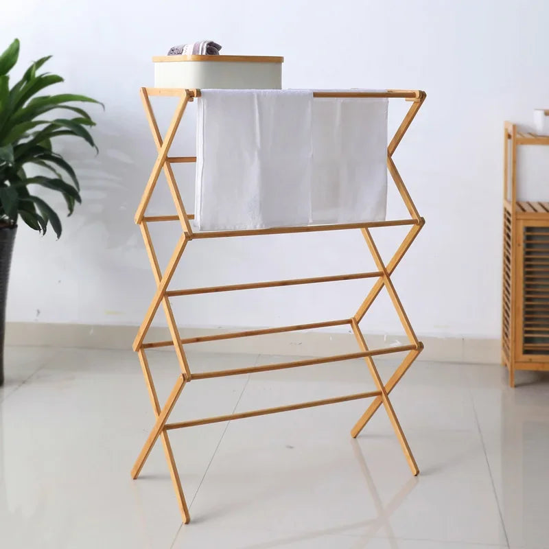 Bamboo Foldable Drying Rack X-Shaped Towel Stand for Balcony Indoor Clothes Drying Solution Eco-Friendly Material Space-Saving