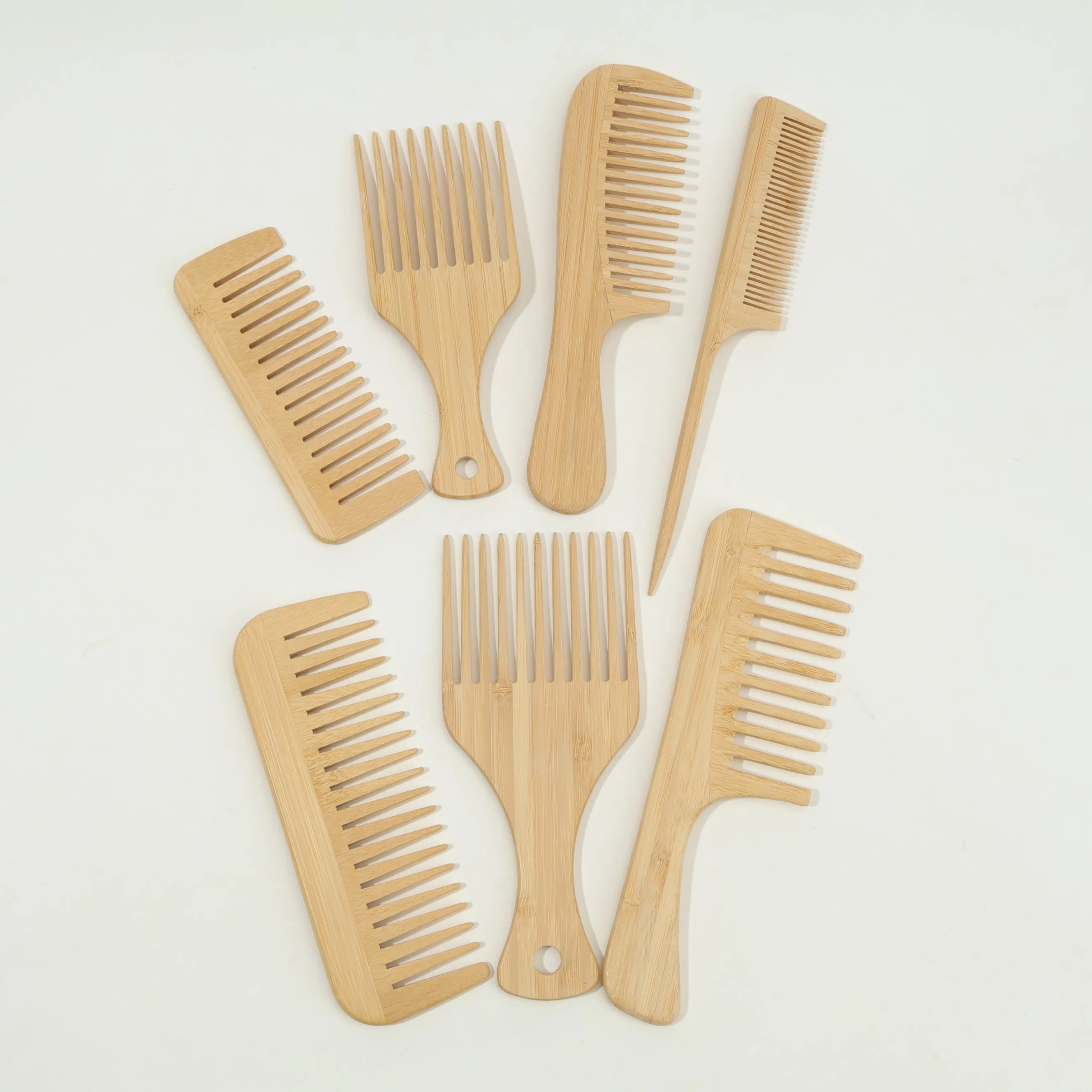 1pcs/7pcs Multiple Types Natural Bamboo & Wood Handmade Wooden Combs Collection, Wide & Fine Teeth