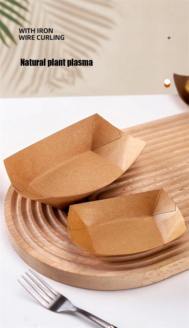 100Pcs Food Trays Sushi Wood Boat Natural Bamboo Disposable Kayak Salad Dessert Pine Cake Boat Snack Bowl Mat Sushi Plate Tray