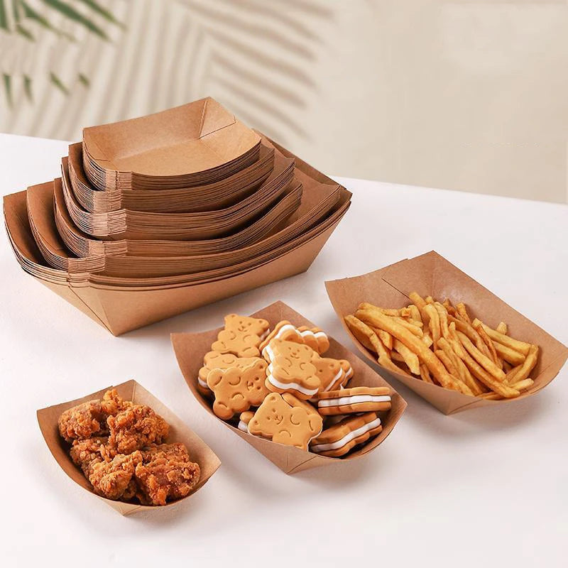 100Pcs Food Trays Sushi Wood Boat Natural Bamboo Disposable Kayak Salad Dessert Pine Cake Boat Snack Bowl Mat Sushi Plate Tray
