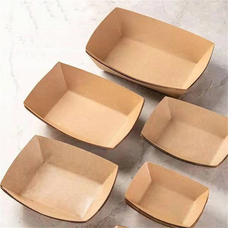 100Pcs Food Trays Sushi Wood Boat Natural Bamboo Disposable Kayak Salad Dessert Pine Cake Boat Snack Bowl Mat Sushi Plate Tray