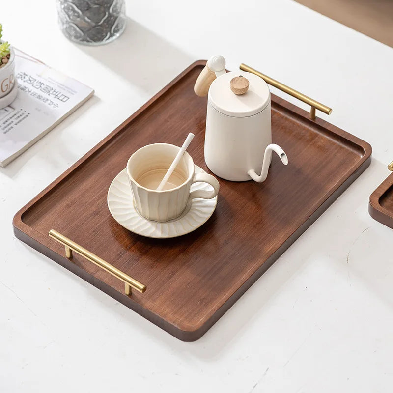 1pc brown bamboo trays with handles,kitchen counter storage trays,dining service trays,home decoration trays,living room bedside