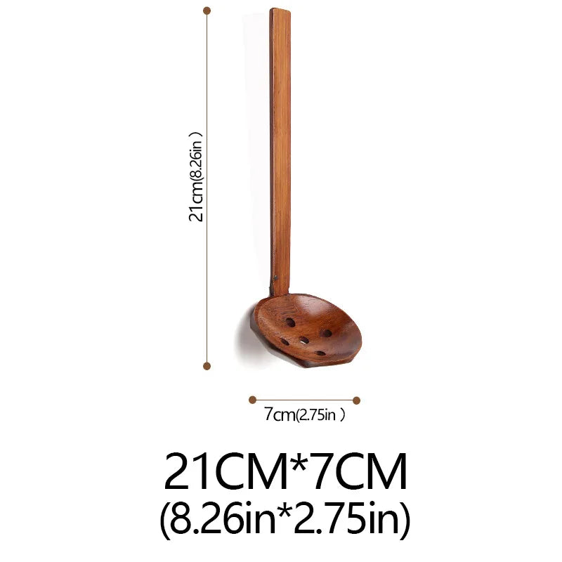 Japanese Spoon Long-Handled Soup Bamboo Spoon Cooking Wooden Lamian Noodles Spoon Hot Pot Strainer Household Kitchen Accessories