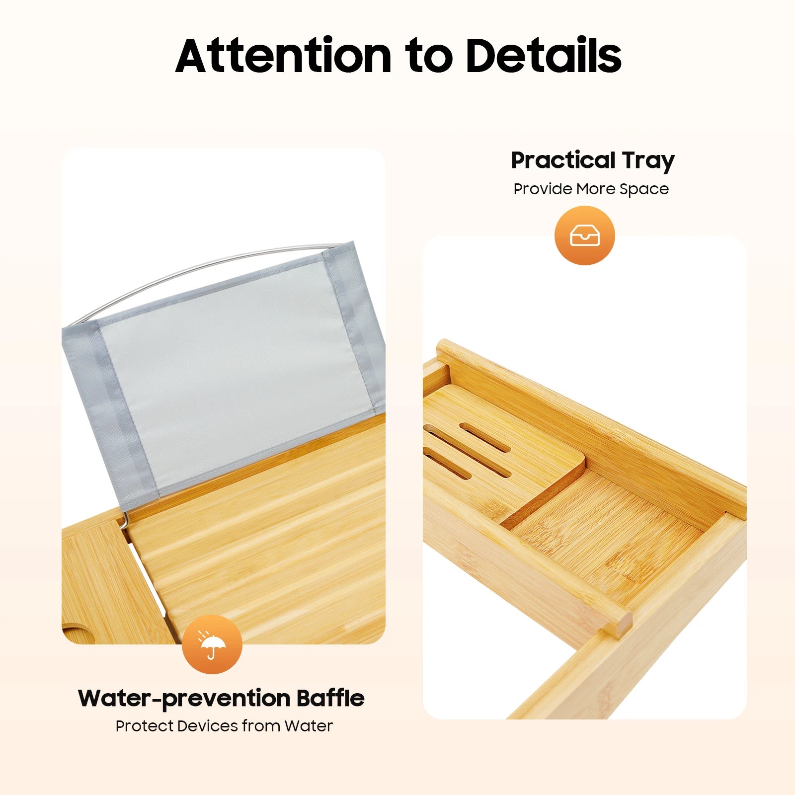 Bamboo Bathtub Tray  Expandable Bath Tray  Single Box+Soap Box  Waterproof Cloth  Hold Items  Log Color  for Bathrooms