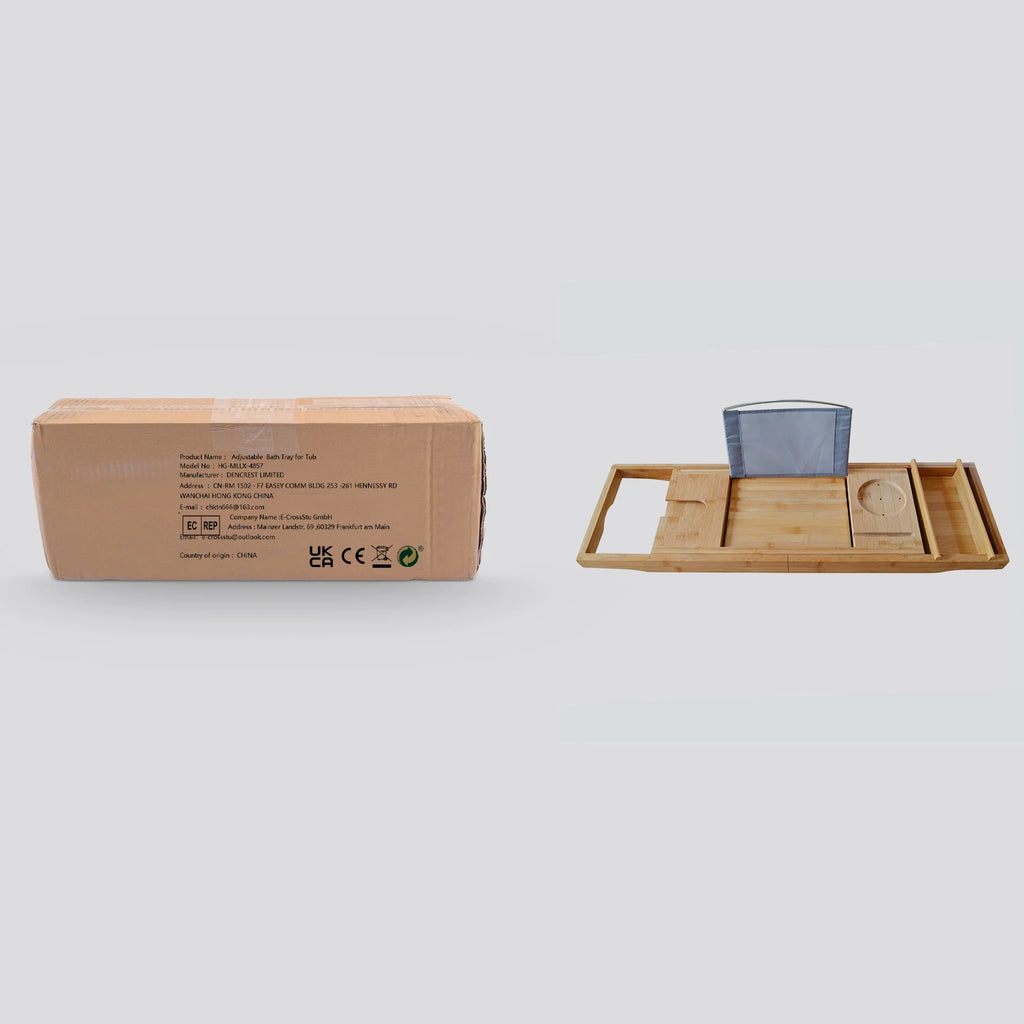 Bamboo Bathtub Tray  Expandable Bath Tray  Single Box+Soap Box  Waterproof Cloth  Hold Items  Log Color  for Bathrooms