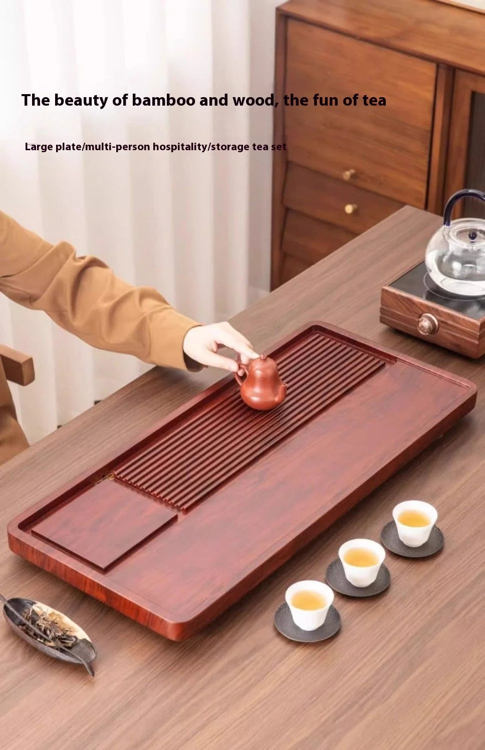 GIANXI 50cm Home And Kitchen Tea Tray Coffee And Tea Set Bamboo Tray For Chaban Tea Table Office Puer Tea Chinese Serving Tray