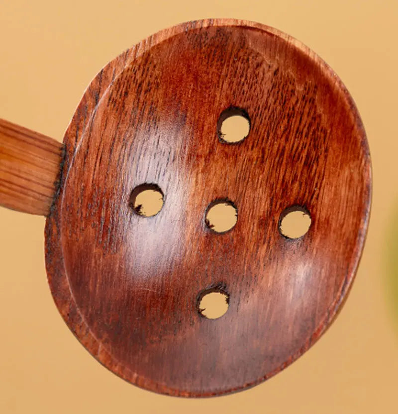 Japanese Spoon Long-Handled Soup Bamboo Spoon Cooking Wooden Lamian Noodles Spoon Hot Pot Strainer Household Kitchen Accessories