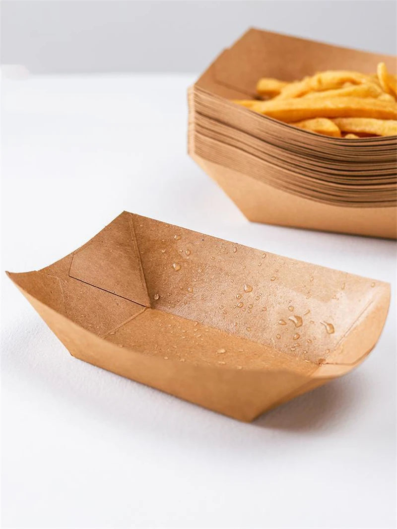 100Pcs Food Trays Sushi Wood Boat Natural Bamboo Disposable Kayak Salad Dessert Pine Cake Boat Snack Bowl Mat Sushi Plate Tray