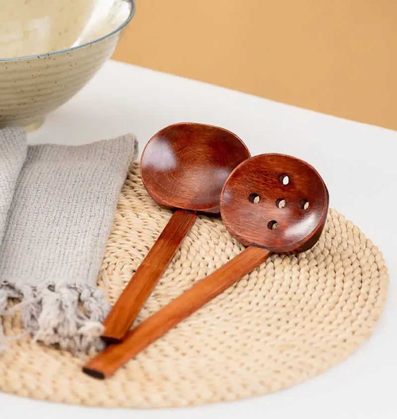 Japanese Spoon Long-Handled Soup Bamboo Spoon Cooking Wooden Lamian Noodles Spoon Hot Pot Strainer Household Kitchen Accessories