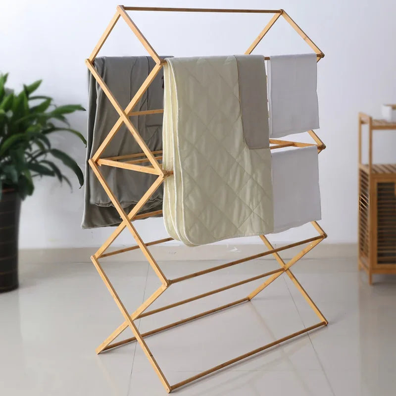 Bamboo Foldable Drying Rack X-Shaped Towel Stand for Balcony Indoor Clothes Drying Solution Eco-Friendly Material Space-Saving