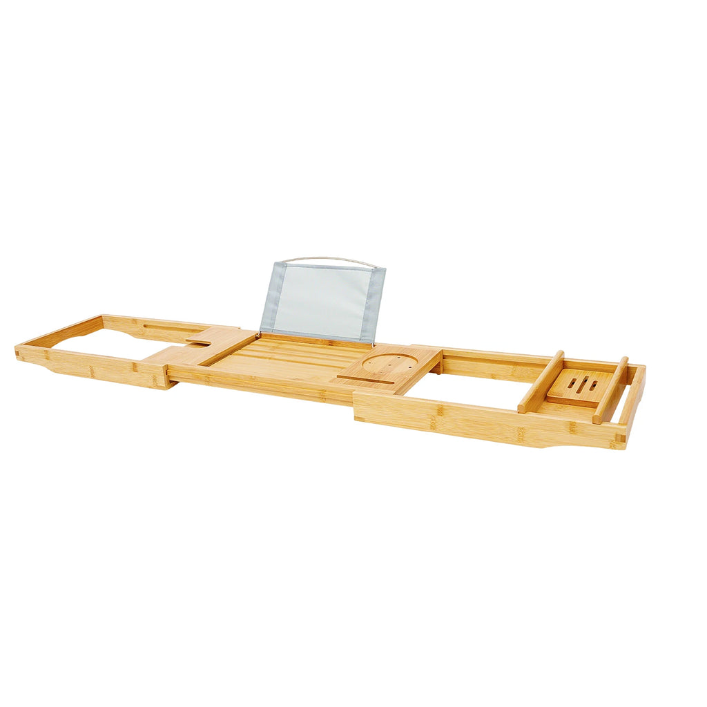 Bamboo Bathtub Tray  Expandable Bath Tray  Single Box+Soap Box  Waterproof Cloth  Hold Items  Log Color  for Bathrooms