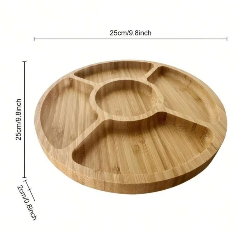 Round Bamboo Serving Tray - Elegant Handmade Wood Snack Plate for Fruits, Cheese, Breakfast in Bed, Dining Room Decor & Gifts