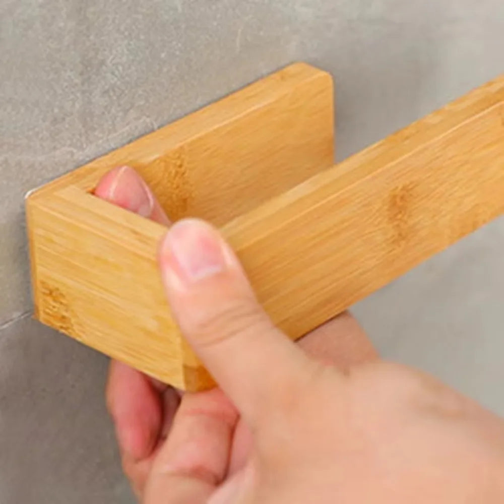 Durable Adhesive Bamboo Wooden Towel Rack Waterproof Toilet Storage Bathroom Organizer Wall-Mounted No Drill Shelf Bathroom