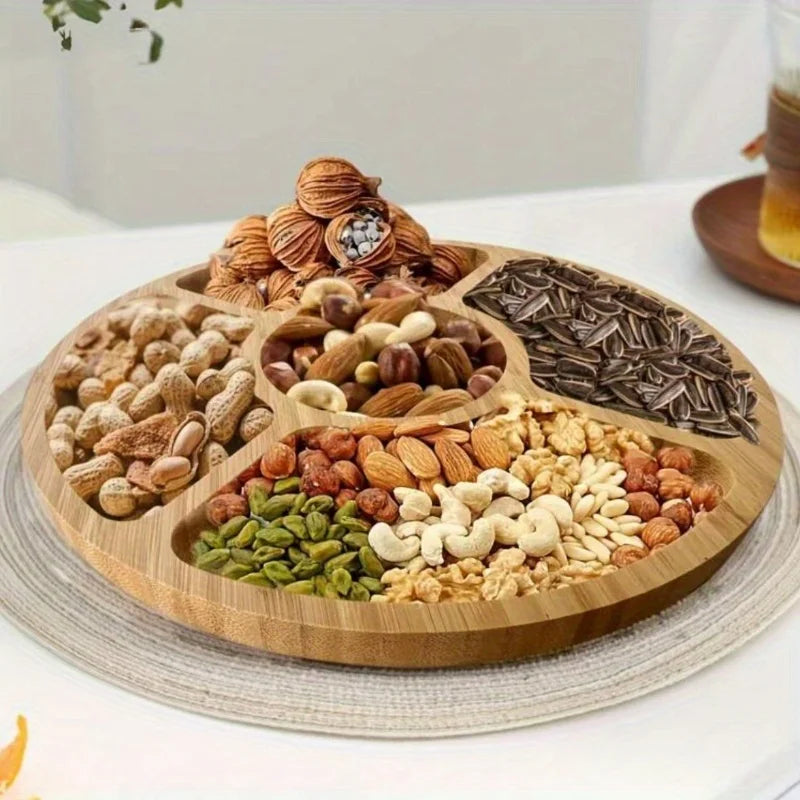Round Bamboo Serving Tray - Elegant Handmade Wood Snack Plate for Fruits, Cheese, Breakfast in Bed, Dining Room Decor & Gifts