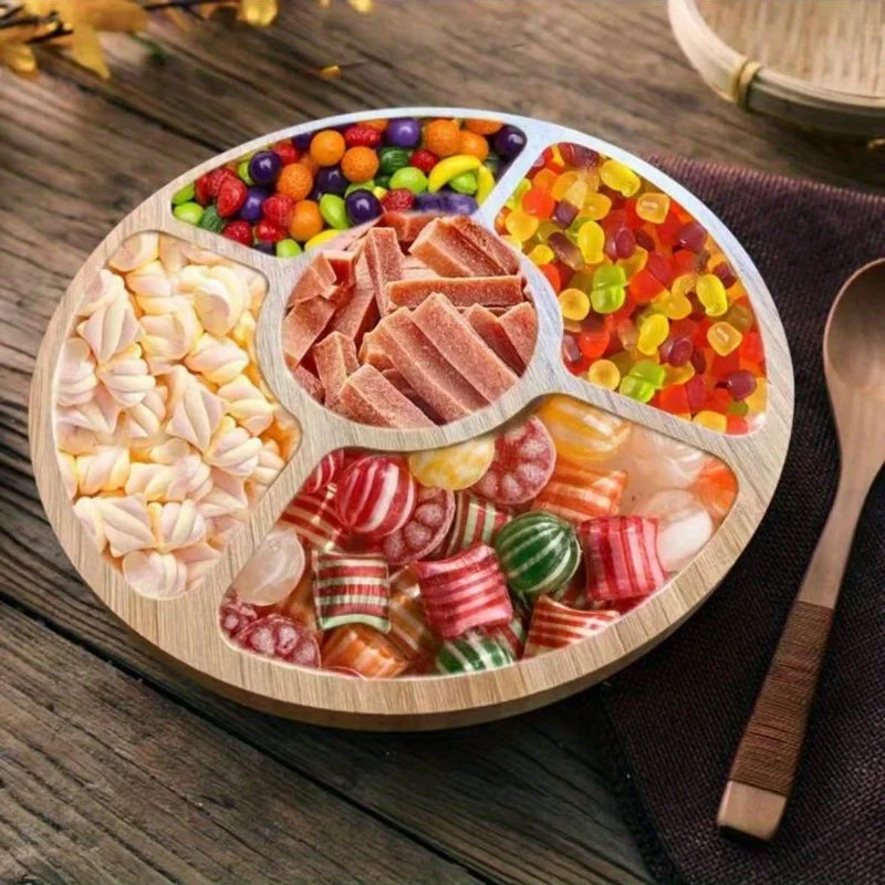 Round Bamboo Serving Tray - Elegant Handmade Wood Snack Plate for Fruits, Cheese, Breakfast in Bed, Dining Room Decor & Gifts