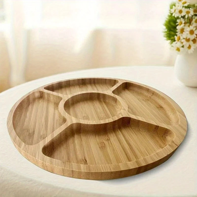Round Bamboo Serving Tray - Elegant Handmade Wood Snack Plate for Fruits, Cheese, Breakfast in Bed, Dining Room Decor & Gifts