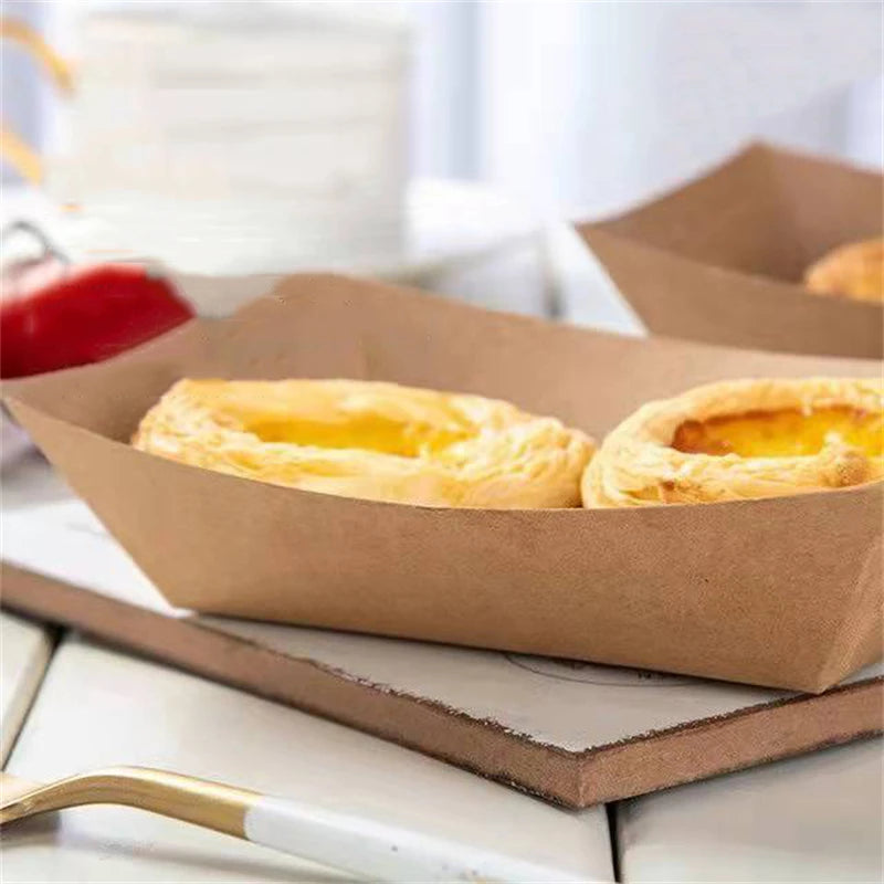 100Pcs Food Trays Sushi Wood Boat Natural Bamboo Disposable Kayak Salad Dessert Pine Cake Boat Snack Bowl Mat Sushi Plate Tray