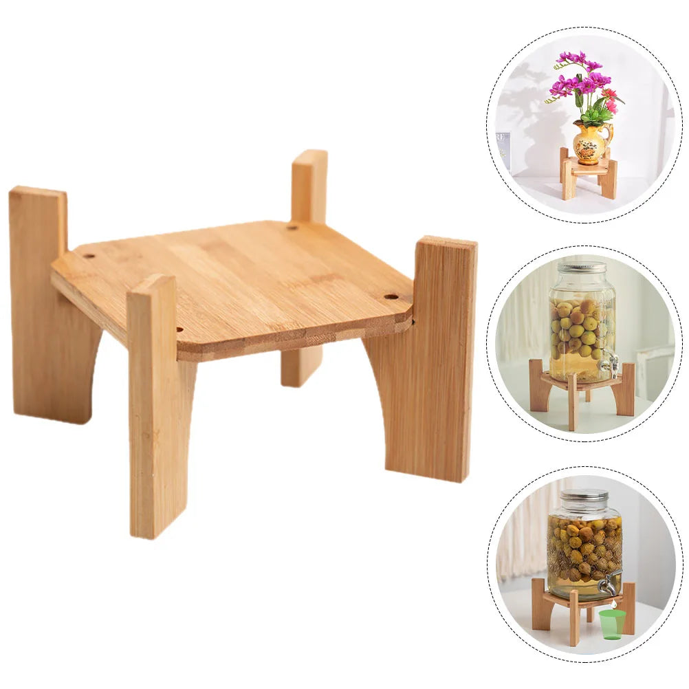 Bamboo Wood Base Drink Dispenser Stand Square Small Fish Tank Vase Flower Pot Plant Pedestal Stable Creative Design Wooden