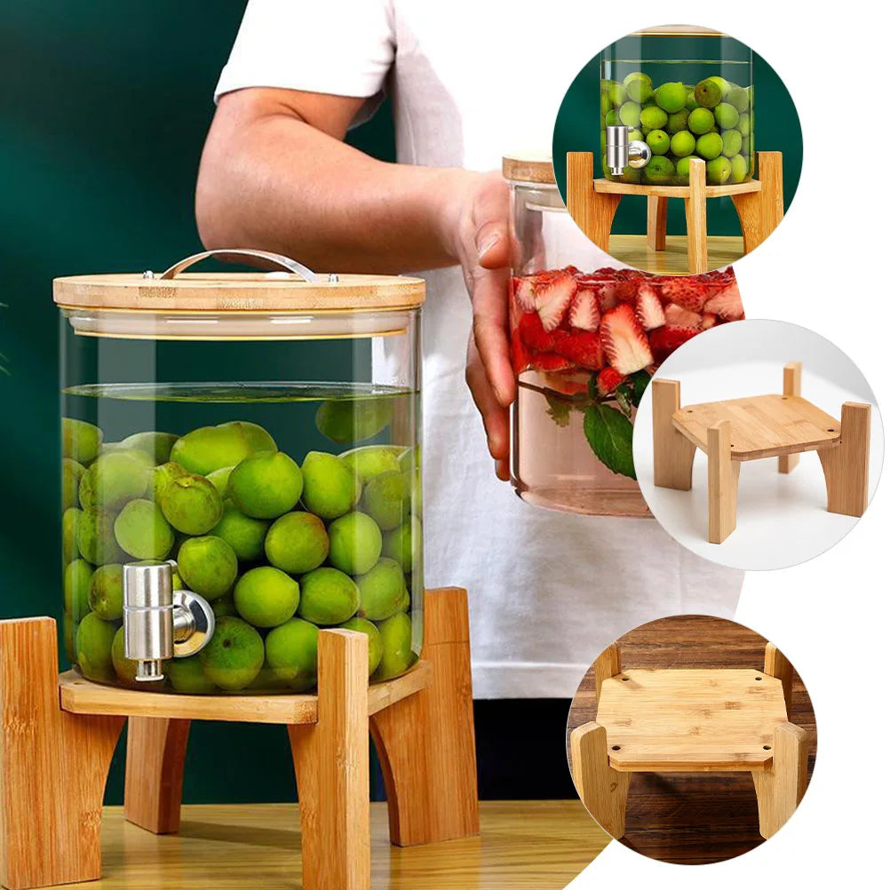 Bamboo Wood Base Drink Dispenser Stand Square Small Fish Tank Vase Flower Pot Plant Pedestal Stable Creative Design Wooden