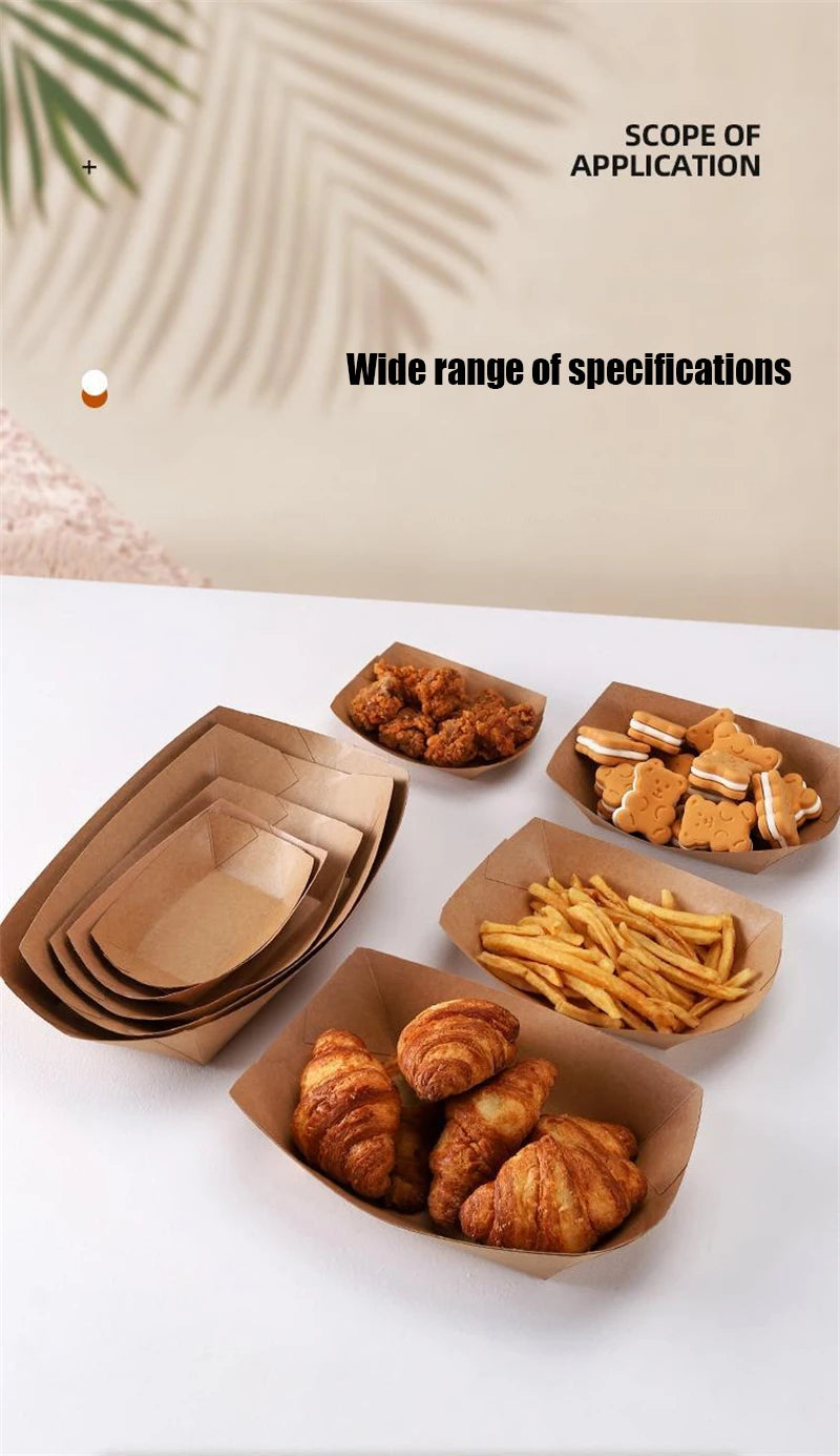 100Pcs Food Trays Sushi Wood Boat Natural Bamboo Disposable Kayak Salad Dessert Pine Cake Boat Snack Bowl Mat Sushi Plate Tray
