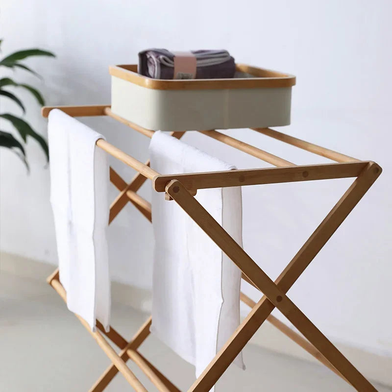 Bamboo Foldable Drying Rack X-Shaped Towel Stand for Balcony Indoor Clothes Drying Solution Eco-Friendly Material Space-Saving