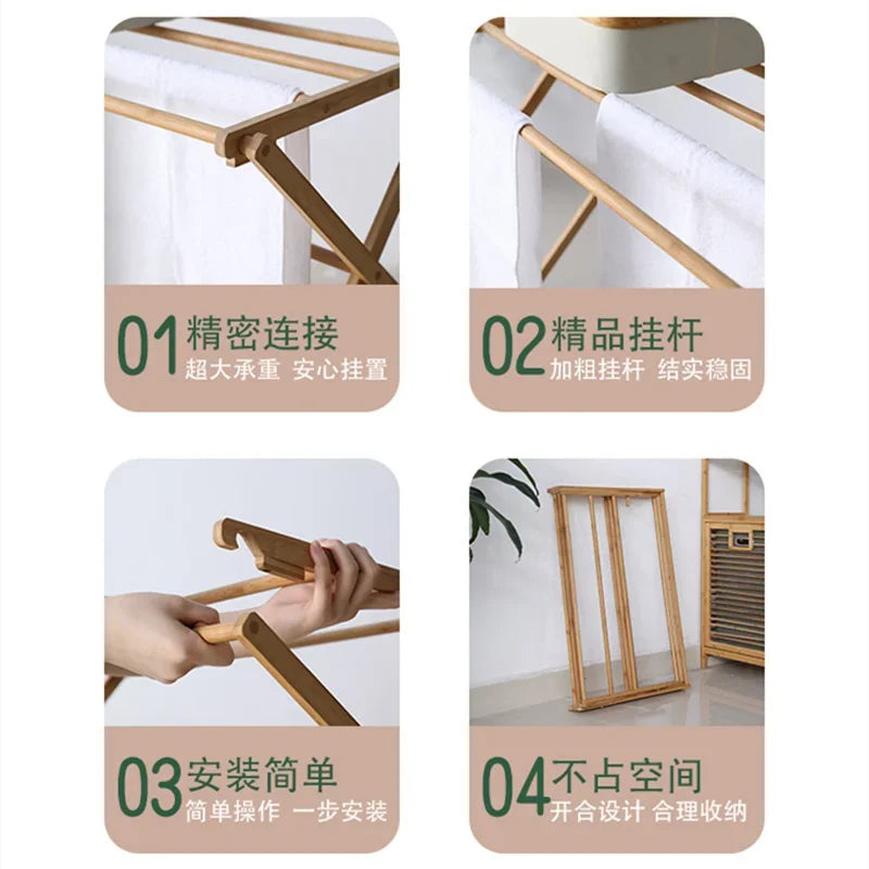 Bamboo Foldable Drying Rack X-Shaped Towel Stand for Balcony Indoor Clothes Drying Solution Eco-Friendly Material Space-Saving