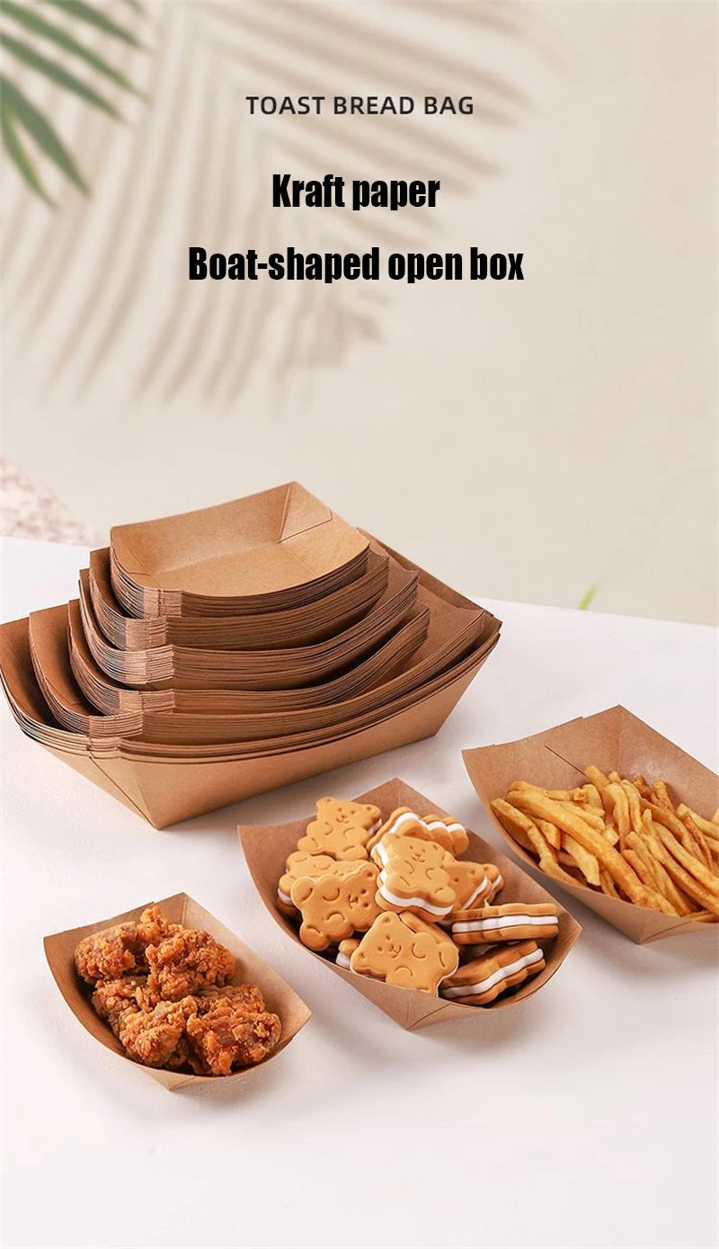 100Pcs Food Trays Sushi Wood Boat Natural Bamboo Disposable Kayak Salad Dessert Pine Cake Boat Snack Bowl Mat Sushi Plate Tray