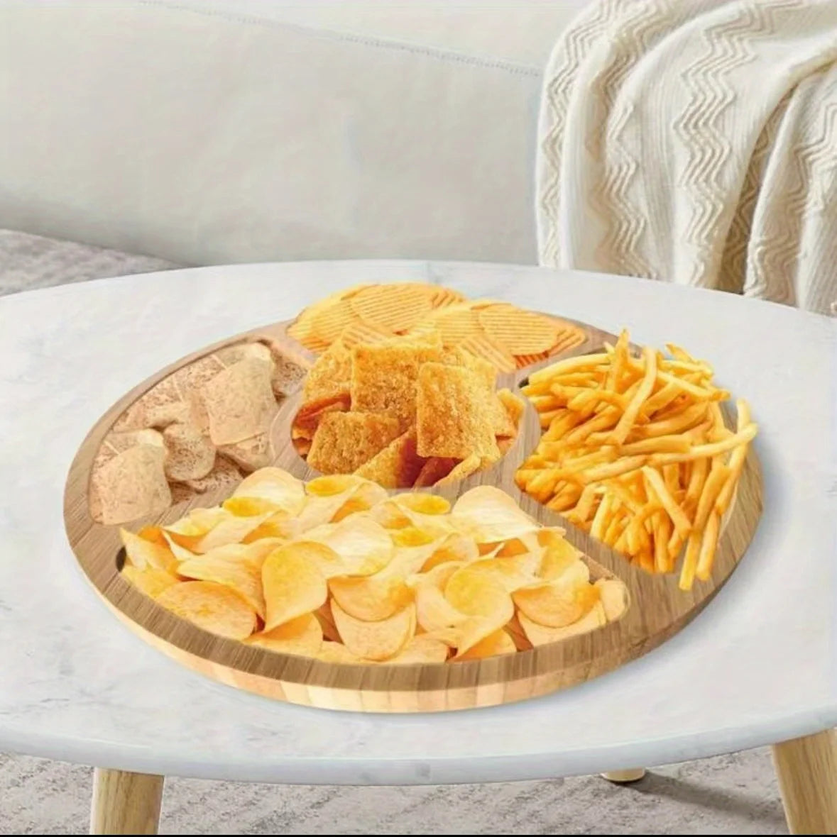 Round Bamboo Serving Tray - Elegant Handmade Wood Snack Plate for Fruits, Cheese, Breakfast in Bed, Dining Room Decor & Gifts