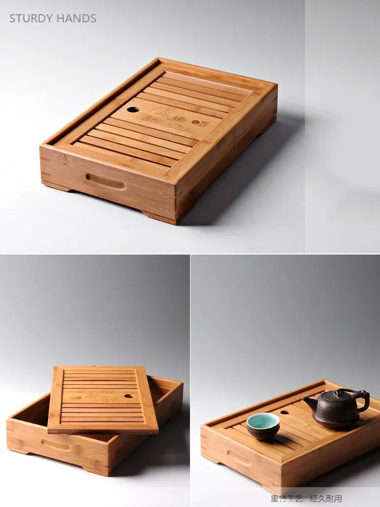 Exquisite Bamboo Tray Water Storage Tea Table Trays Decorative Chinese Tea Accessories Custom Tea Ceremony Tray Teapot Storage