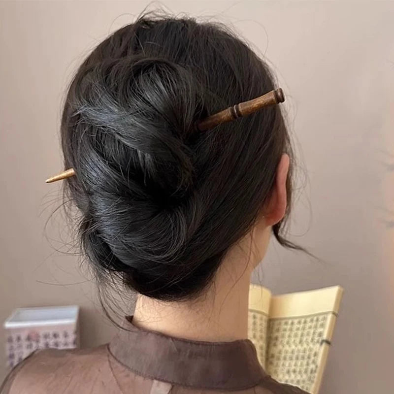 Hairpin Hair Stick Wooden Bamboo Style Updo Hair Fork Bun Elegant Simple Hair Accessories Ponytail Coiffure Hairstyle Headwear