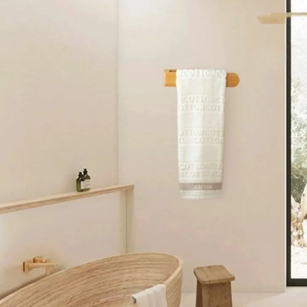 Durable Adhesive Bamboo Wooden Towel Rack Waterproof Toilet Storage Bathroom Organizer Wall-Mounted No Drill Shelf Bathroom